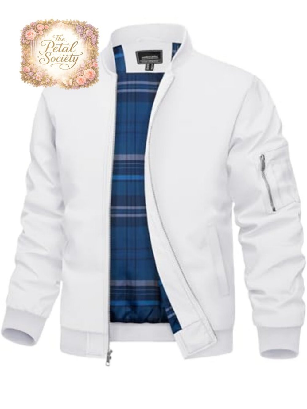 Men's Lightweight Windbreaker Bomber Jacket Plaid Lined Zip Pockets